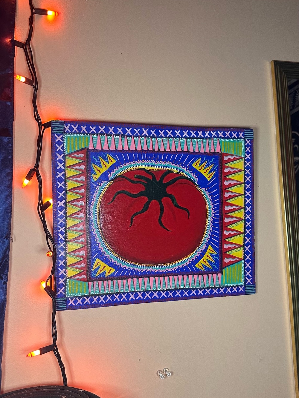 Handmade Red Tomato Pop Art Wall Decor Acrylic on Wood - Picture 2 of 12